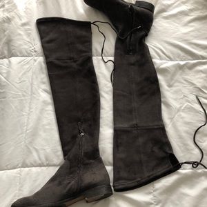 Charcoal Grey Knee High Tie Boots